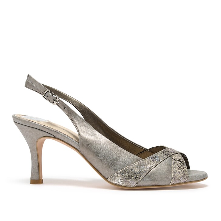 Perfect Bridal Queenie Silver Snakeskin Detail Slingback Sandals
