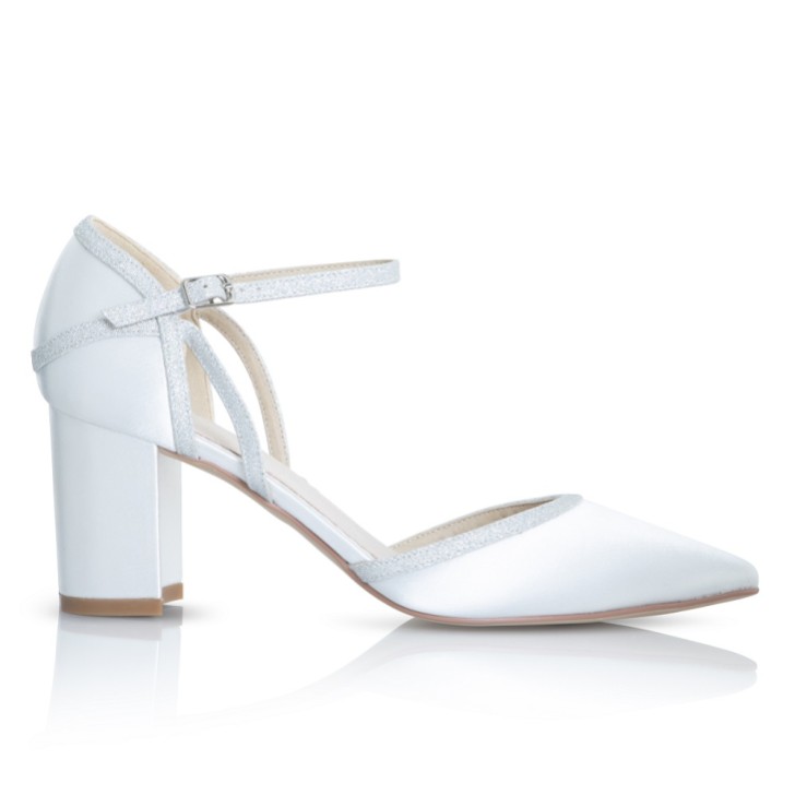 Perfect Bridal Robyn Färbbare Elfenbein Satin und Silber Glitter Blockabsatz Pumps