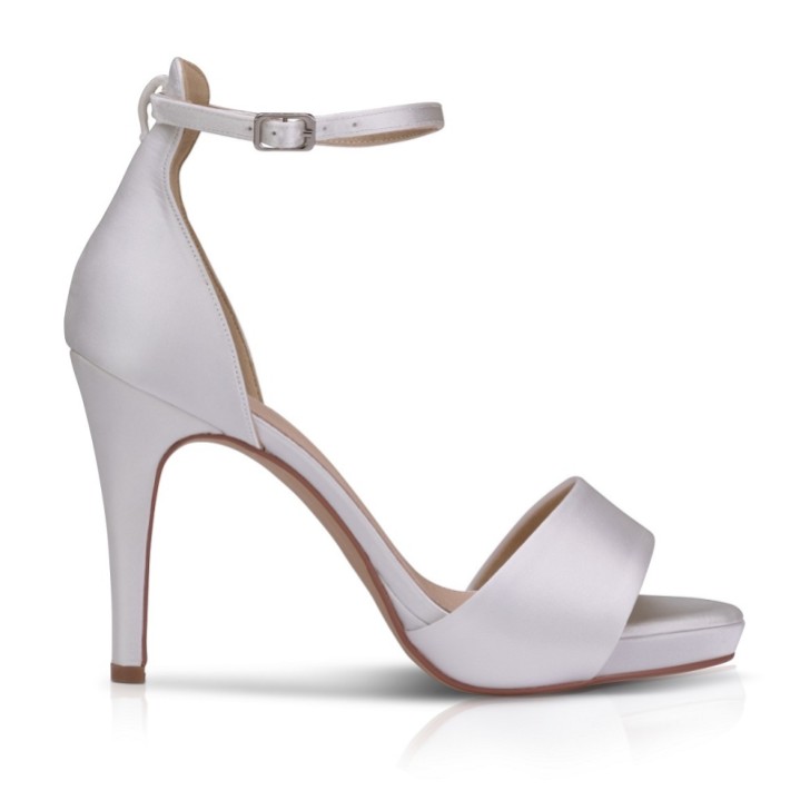 Perfect Bridal Sandalias de plataforma con tacón alto y correa al tobillo de satén marfil teñible de Tiffany