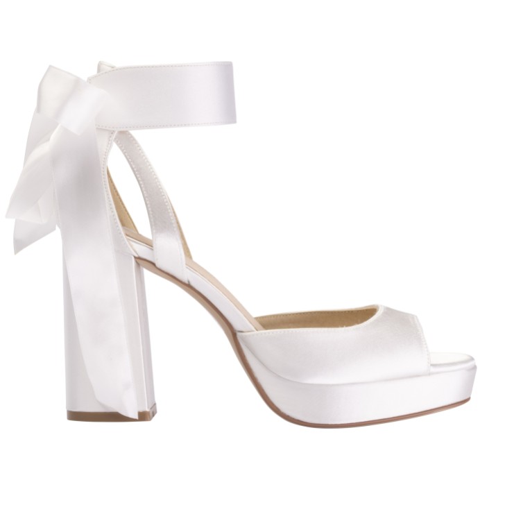 Perfect Bridal Sandalias de plataforma con tacón grueso y cordones en color marfil satinado de Camden (ST12)