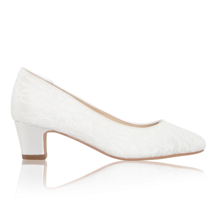 Perfect Bridal Sapatos de salto alto com bloco de salto e renda em marfim tingível da Melanie