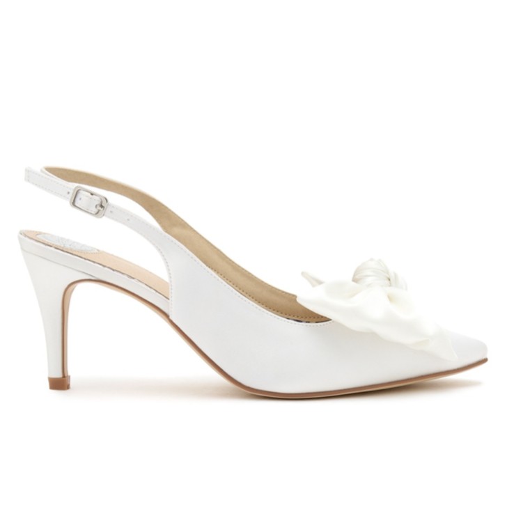 Perfect Bridal Sapatos de salto alto com laço em cetim marfim da Kacie