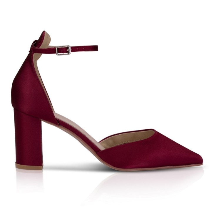 Perfect Bridal Sapatos de salto alto com tiras no tornozelo e salto em bloco, em cetim Liberty Berry