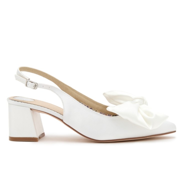 Perfect Bridal Sapatos de salto bloco com laço em cetim marfim da Luella (corte largo)