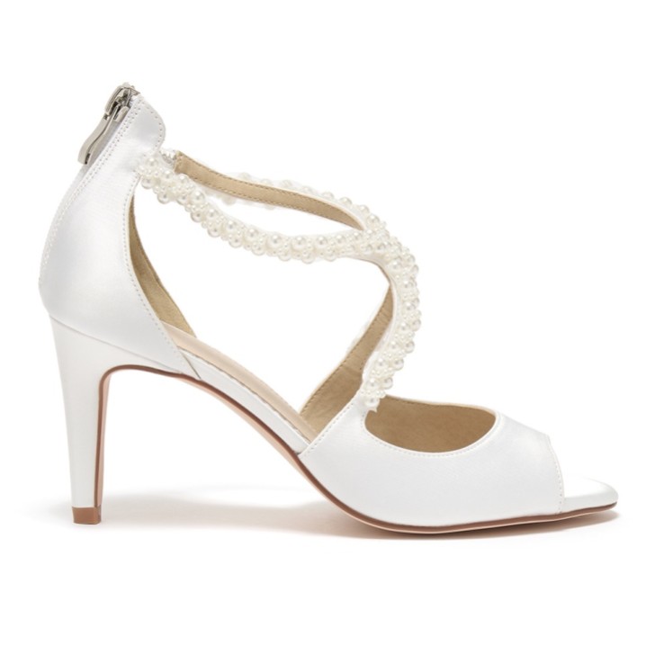 Perfect Bridal Sara Ivory Satin Pearl Peep Toe Sandals
