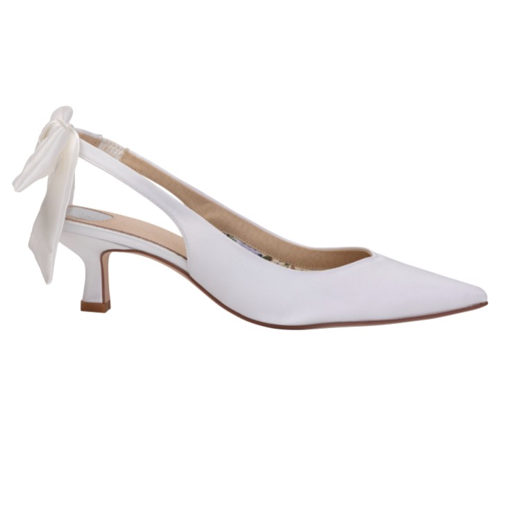 Perfect Bridal Satynowe czółenka Toyah Ivory z kokardką i paskiem z tyłu