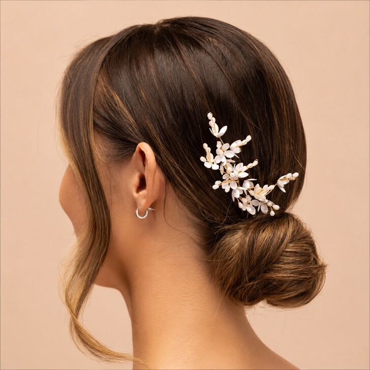 Perfect Bridal Set of 3 Ivory and Gold Floral Hair Pins