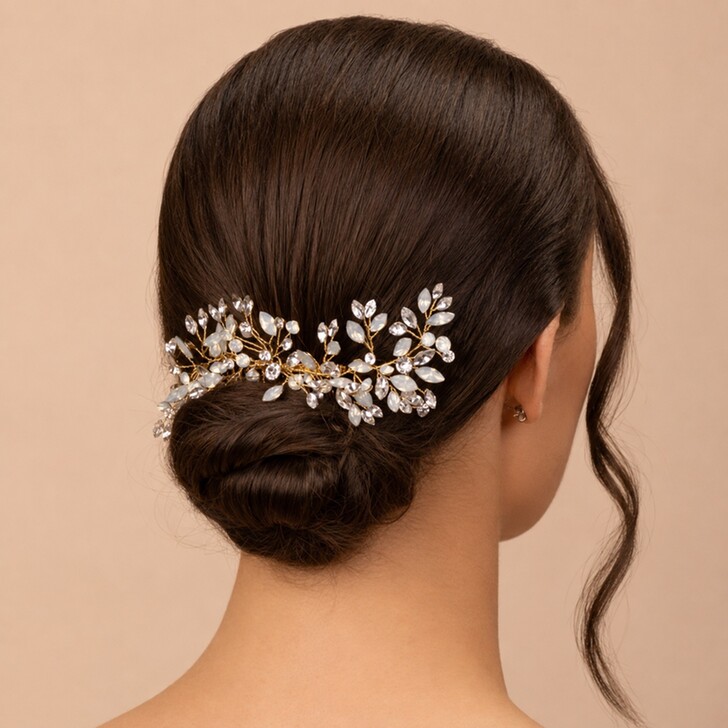 Perfect Bridal Shimmering Silver and Opal Crystal Gold Bridal Hair Comb