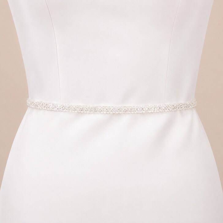 Perfect Bridal Slim Clear Beaded Floral Design Bridal Belt