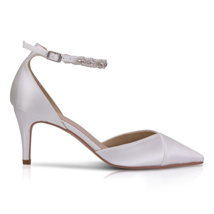 Perfect Bridal Summer Dyeable Ivory Satin Crystal Ankle Strap Court Shoes