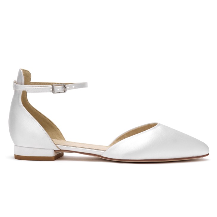 Perfect Bridal Tilly Dyeable Ivory Satin Ankle Strap Flats (Wide Fit)
