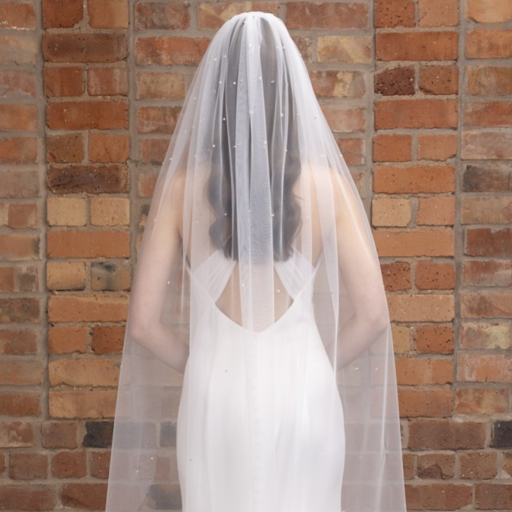 Perfect Bridal Véu de comprimento de valsa em tom marfim, de uma camada, com borda recortada e cristais espalhados