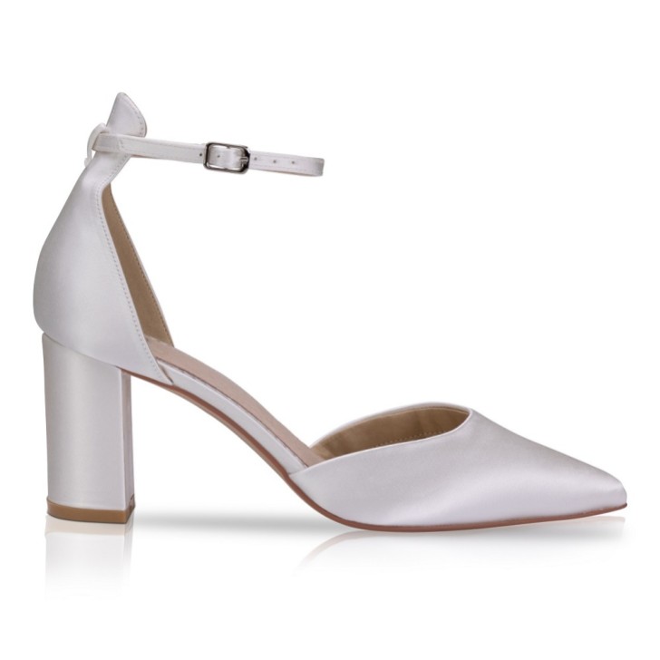 Perfect Bridal Zapatos de salón con tacón grueso y correa al tobillo, en color marfil satinado