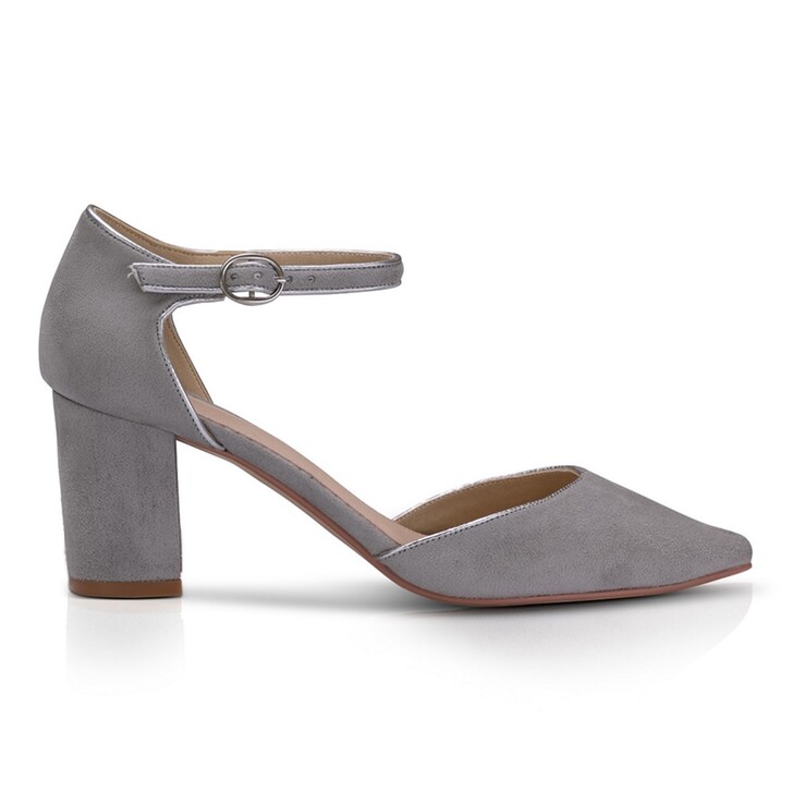 Perfect Bridal Zapatos de salón de dos piezas con tacón de bloque de ante de Freya Stone