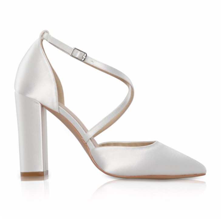Perfect Bridal Zapatos de salón de satén marfil de Kiera, con tiras cruzadas y tacón grueso, aptos para teñir