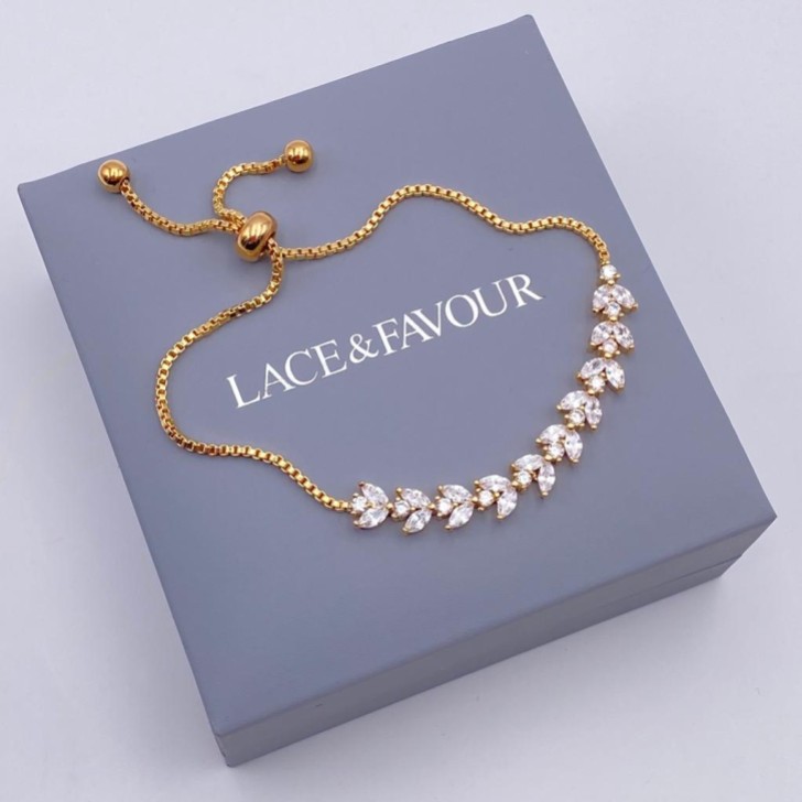 Pulseira ajustável com folhas em cristal dourado pontilhado