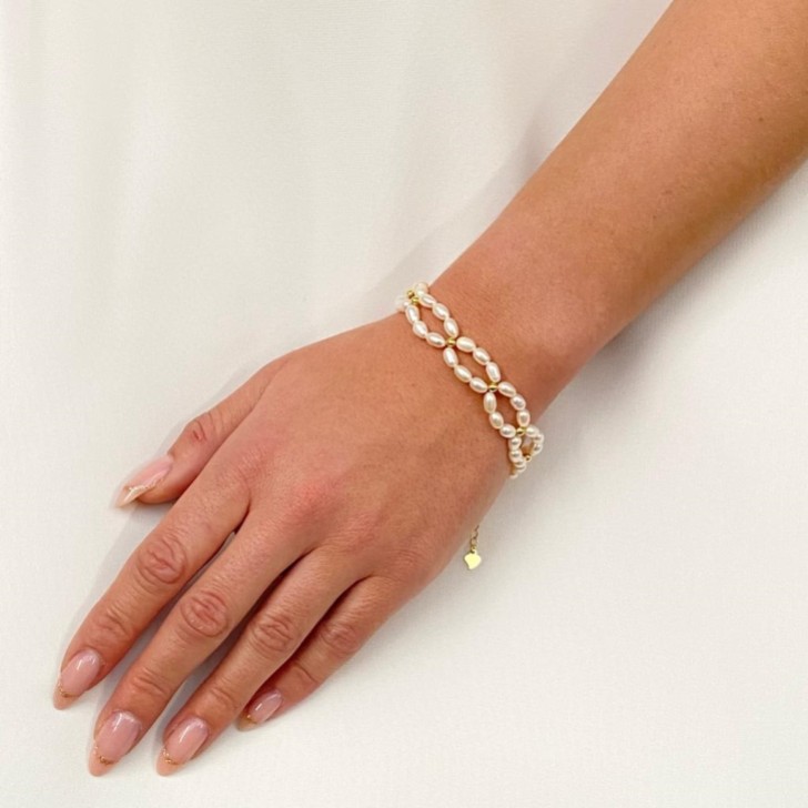 Pulseira de noiva com pérolas de água doce Tuliana (dourada)