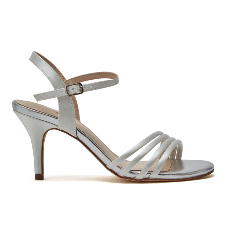 R Collection Dakota Ivory Satin Mid Heel Strappy Sandals