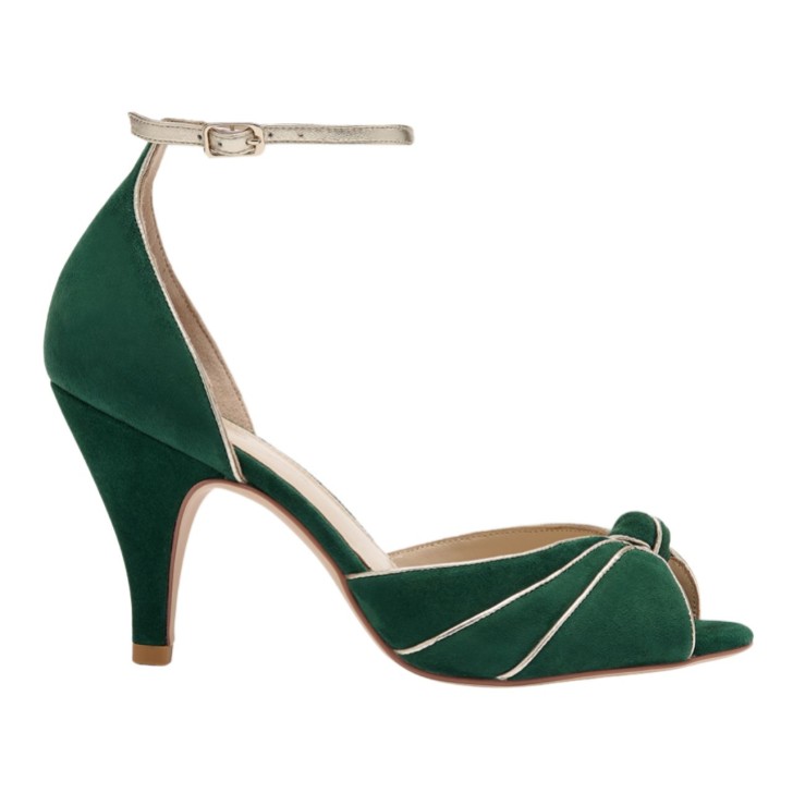 Rachel Simpson Olivia Forest Green Suede Knot Peep Toe Heeled Sandals