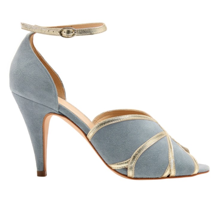 Rachel Simpson Sandalias de punta abierta de ante azul, de inspiración vintage