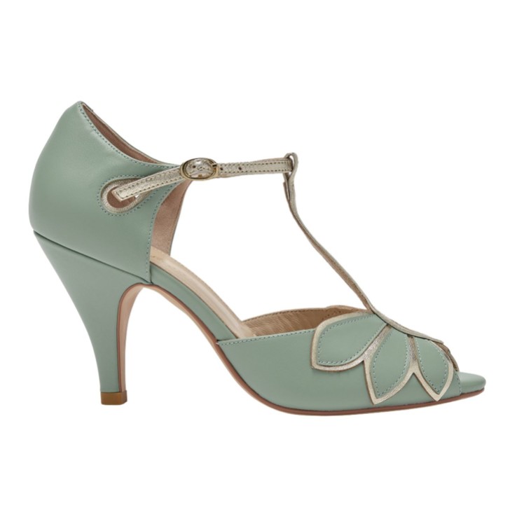 Rachel Simpson Sapatos vintage com tira em T em couro Mimosa Mint