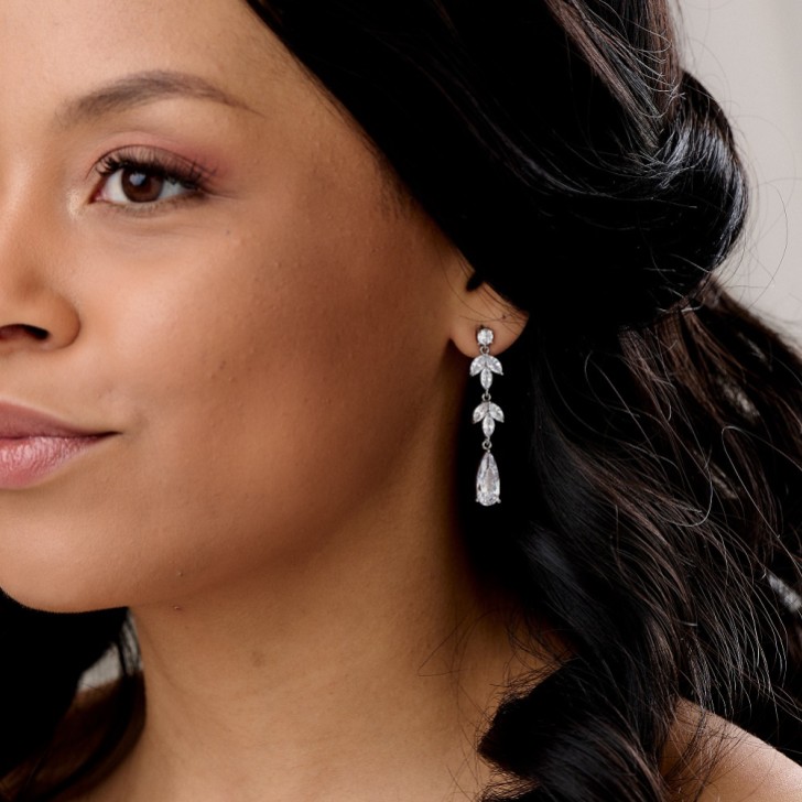 Radiance Silver Long Cubic Zirconia Drop Earrings 