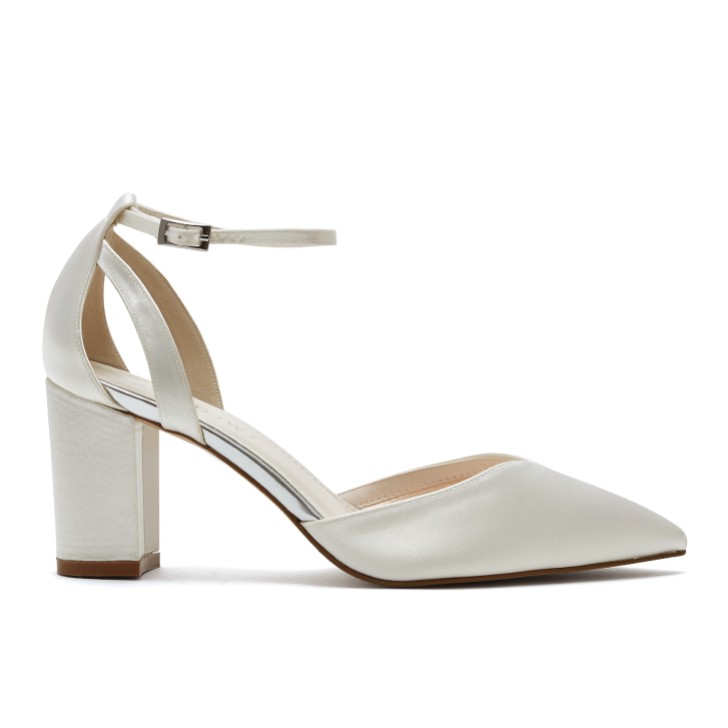 Rainbow Club Bella Dyeable Ivory Satin Wide Fit Ankle Strap Block Heels