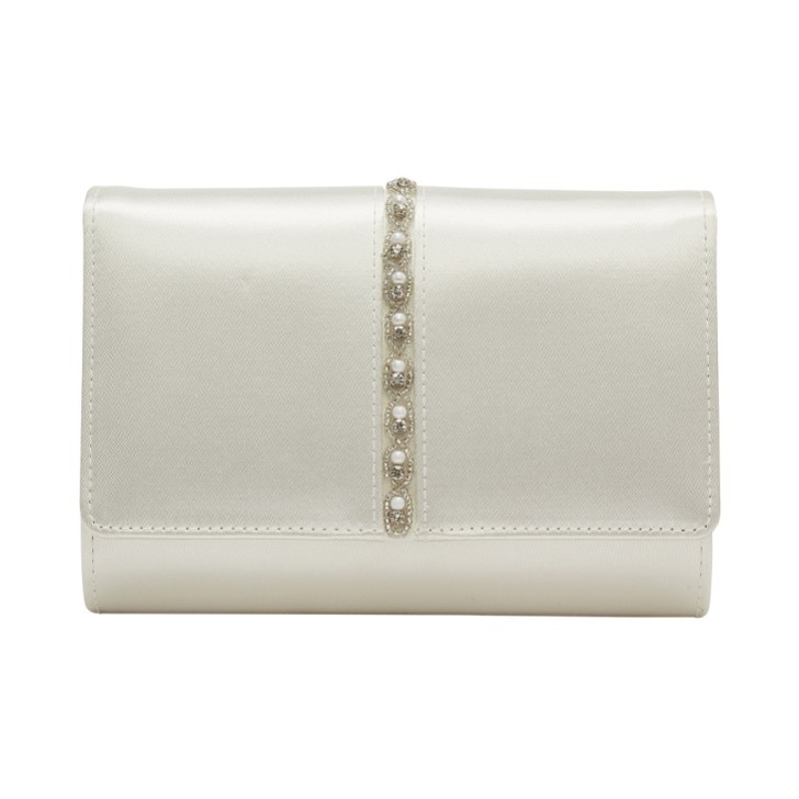Rainbow Club Claudia Dyeable Ivory Satin Embellished Clutch Bag