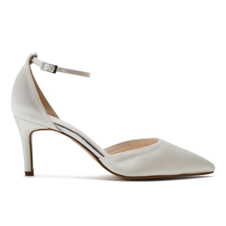 Rainbow Club Elari Dyeable Ivory Satin Ankle Strap Court Shoes