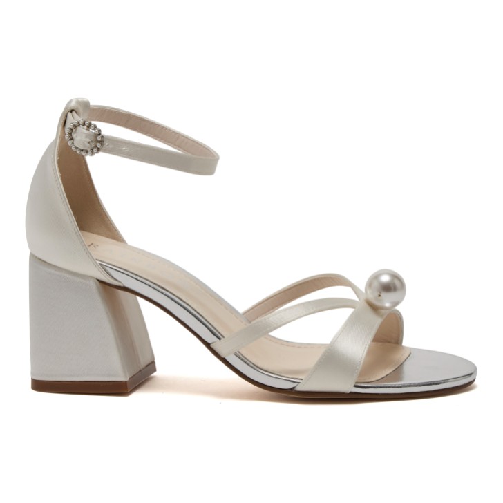 Rainbow Club Eliza Dyeable Ivory Satin Pearl Detail Block Heel Sandals