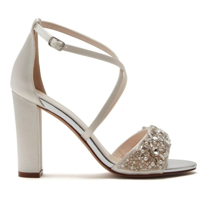 Rainbow Club Fern Ivory Satin Embellished High Block Heel Sandals