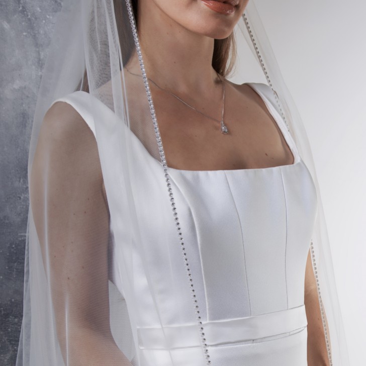 Rainbow Club Flame Ivory Diamante Edge Chapel Length Veil
