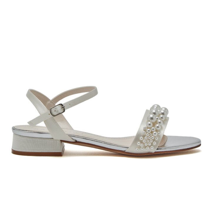 Rainbow Club Kendall Ivory Satin Pearl Flat Bridal Sandals