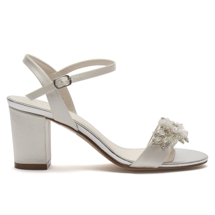 Rainbow Club Mia Ivory Satin Embellished Block Heel Sandals