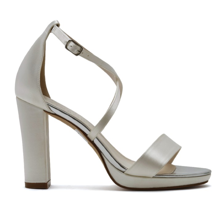 Rainbow Club Nivana Dyeable Ivory Satin Block Heel Platform Sandals