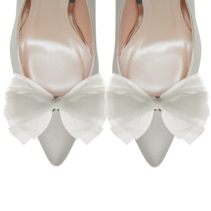 Rainbow Club Presilhas para sapatos com laço em chiffon cor de marfim