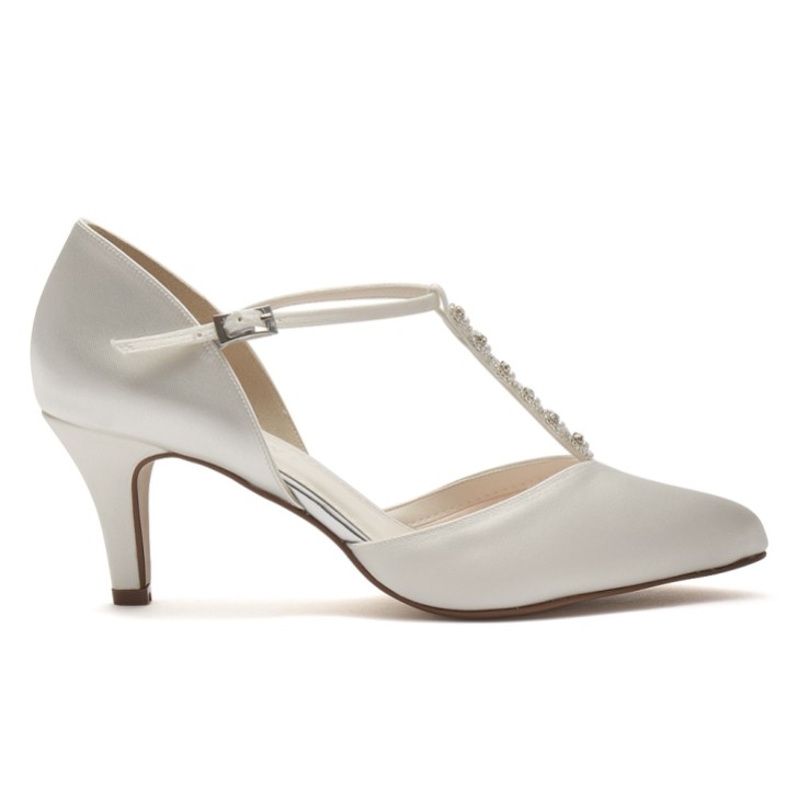 Rainbow Club Zapatos de novia de satén color marfil con tiras en forma de T de Cordelia, aptos para teñir