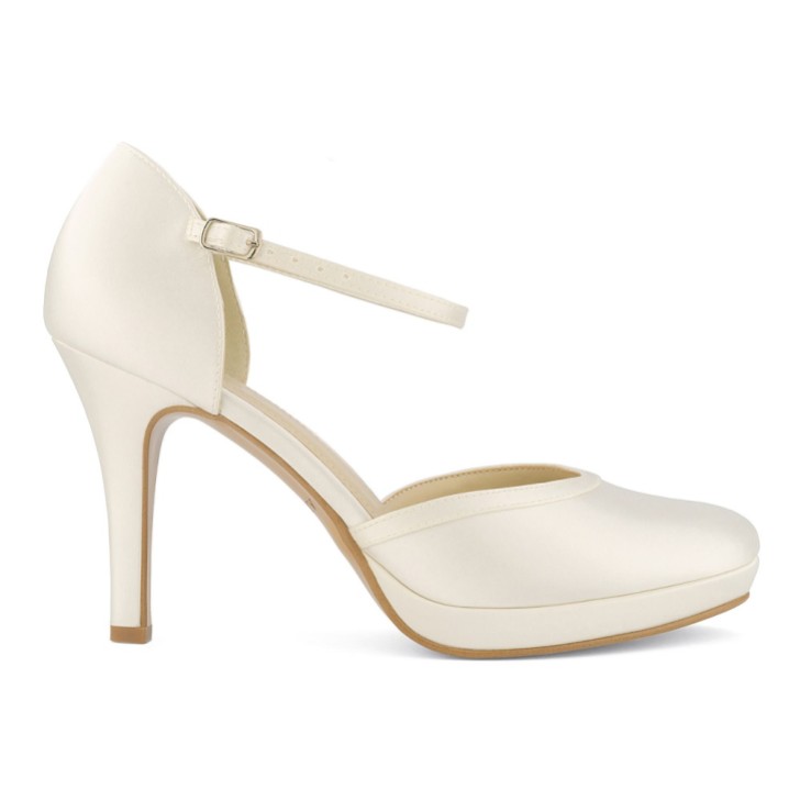 Sapatos de salto alto com tira no tornozelo e plataforma Avalia Dona Ivory Satin
