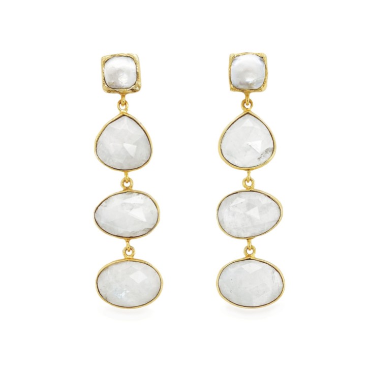 Sarah Alexander Pendientes largos llamativos de piedra lunar «Eastern Promise»