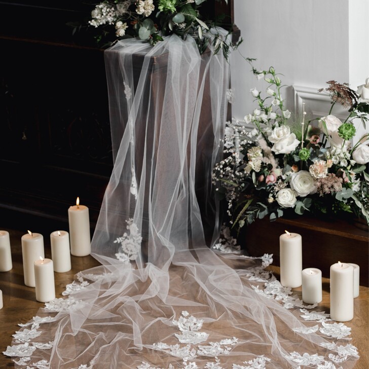 Savannah Ivory Single Tier Chapel Veil with Floral Lace Motifs TLV8504