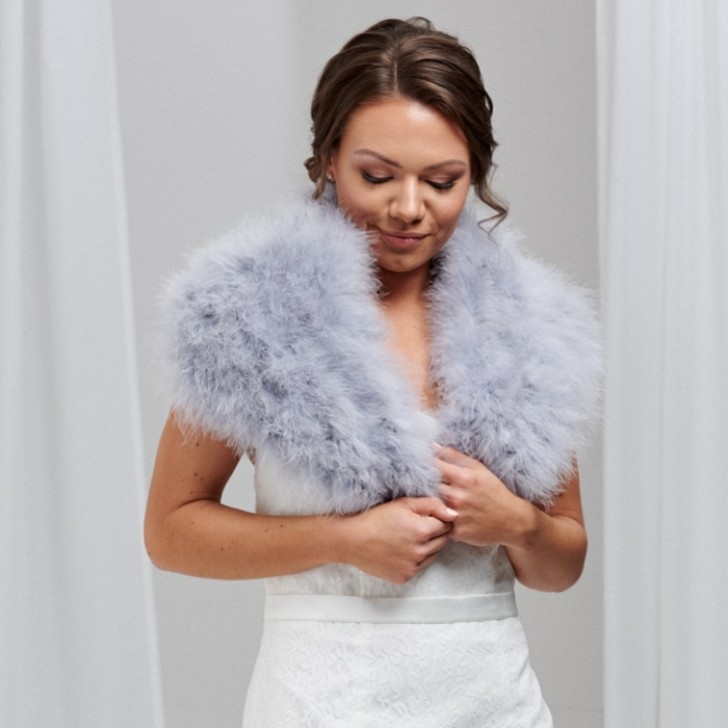 Scarlet Silver Grey Feather Bridal Stole