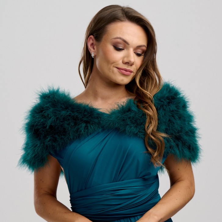 Scarlet Teal Feather Wedding Wrap