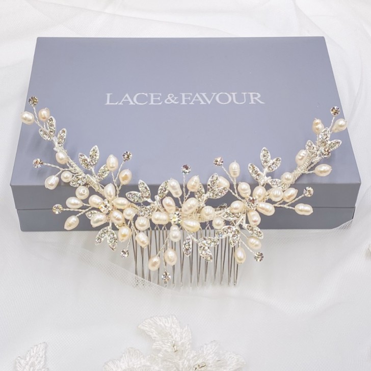 Sophia Freshwater Pearl and Crystal Leaves Hair Comb