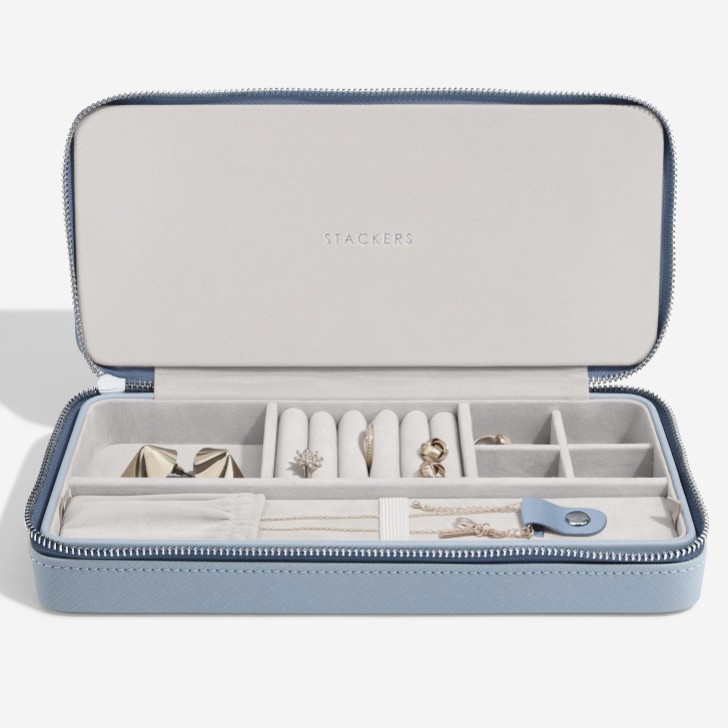 Stackers Caixa de joias de viagem com fecho, em azul escuro, com colar elegante
