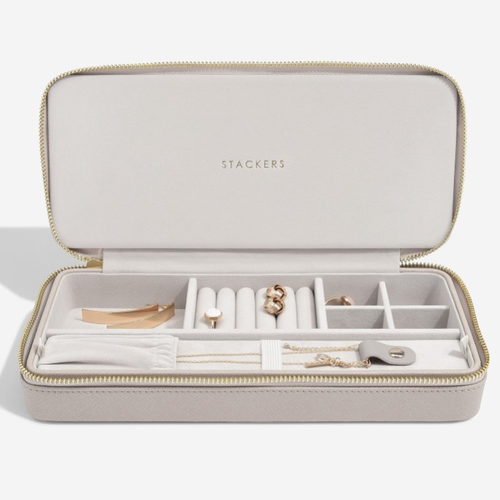 Stackers Caixa de joias de viagem com fecho, em tom cinza-acastanhado, com colar elegante