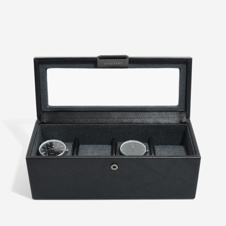 Stackers Caja para relojes de 4 compartimentos, color negro