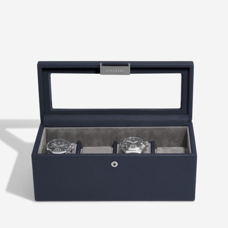 Stackers Caja para relojes de 4 compartimentos en color azul marino