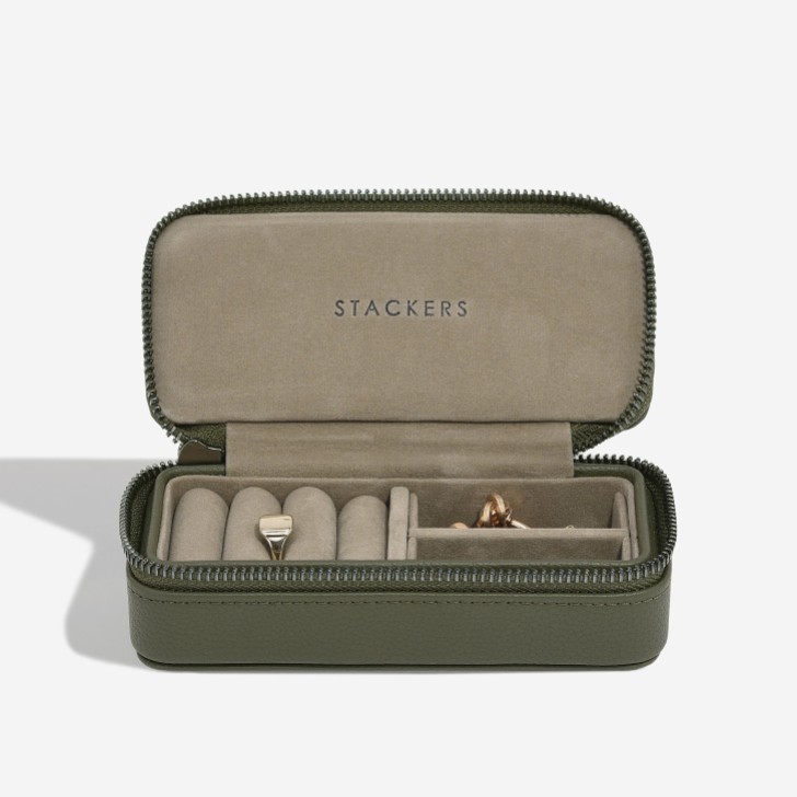 Stackers Joyero de viaje con cremallera para hombre, color verde oliva