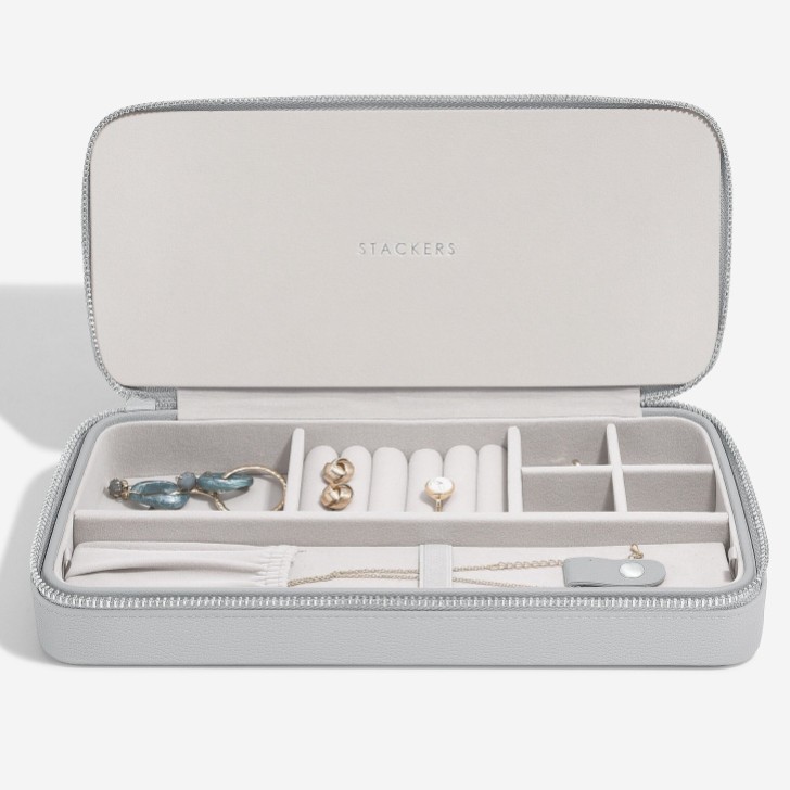 Stackers Pebble Gray Sleek Necklace Zipped Travel Jewelry Box