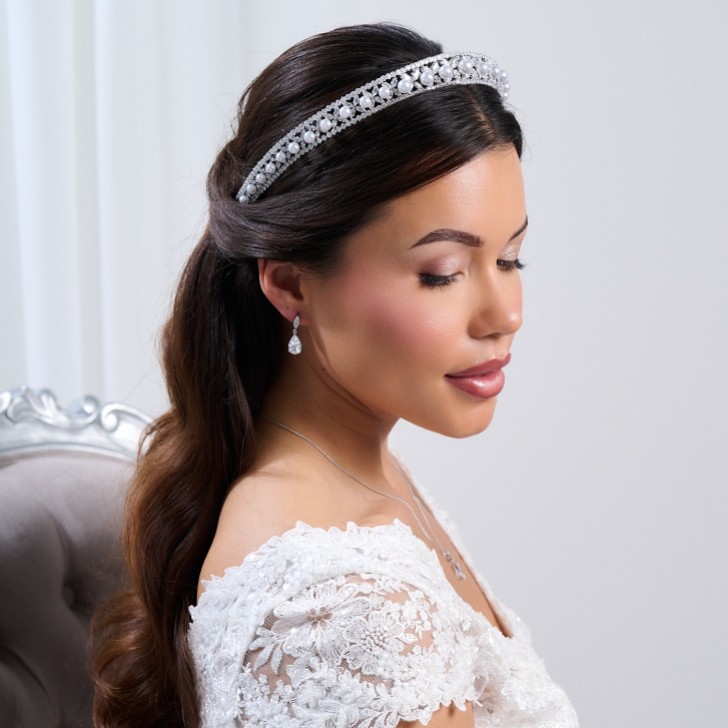Tocado nupcial Bellagio de perlas y cristales de inspiración vintage